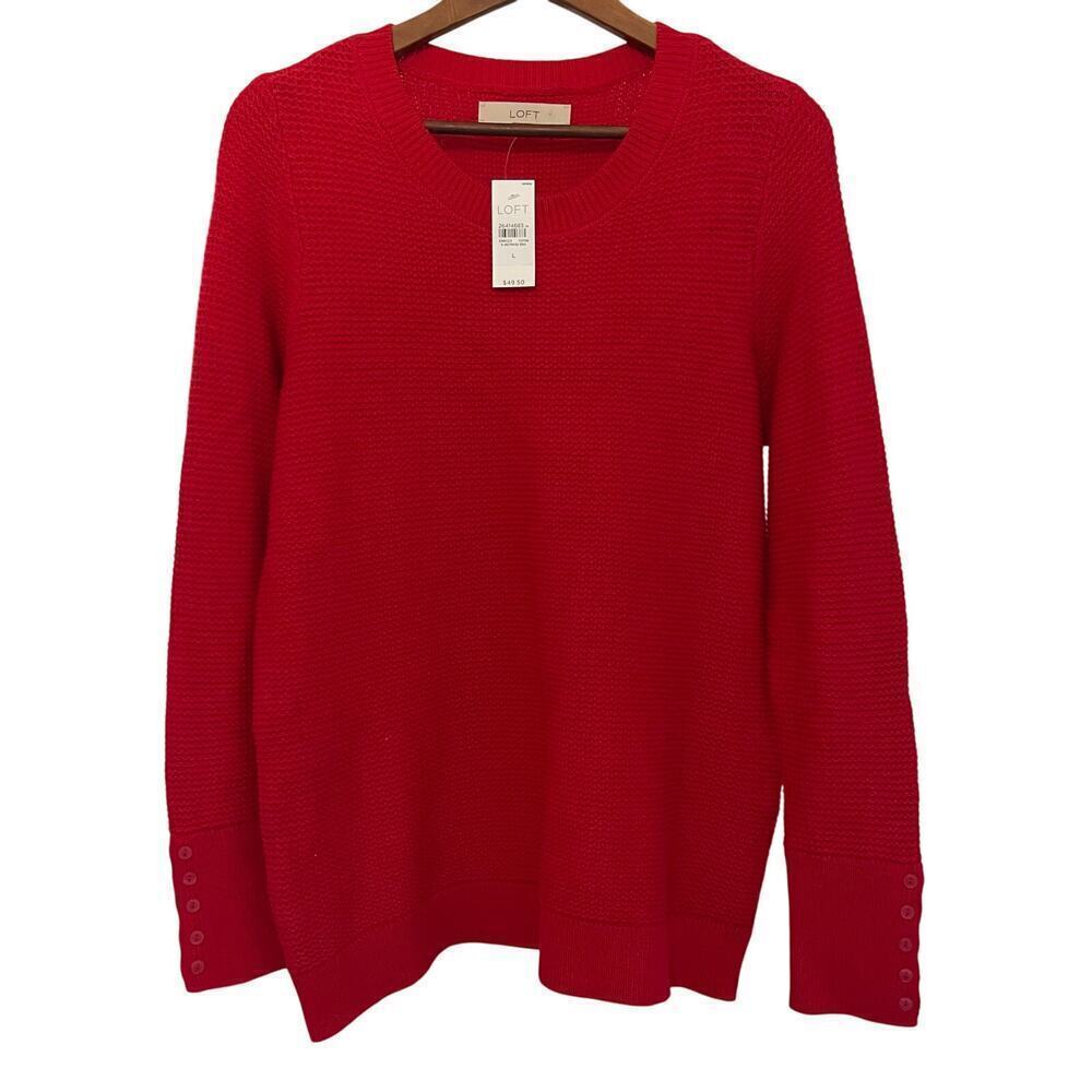 LOFT NWT Women's 100% Cotton Knit Sweater Cherry Red Size Large